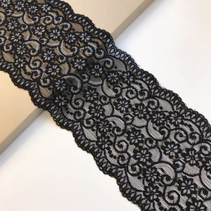 Black/taupe wide width stretch lace trim 5 1/2&quot; (LT18)