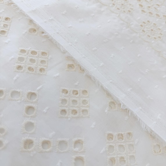 Light Beige Square Eyelet Fabric – 60" Width – Sold by Yard