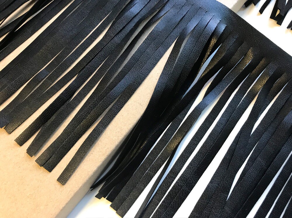 Black suede & faux leather fringes tape