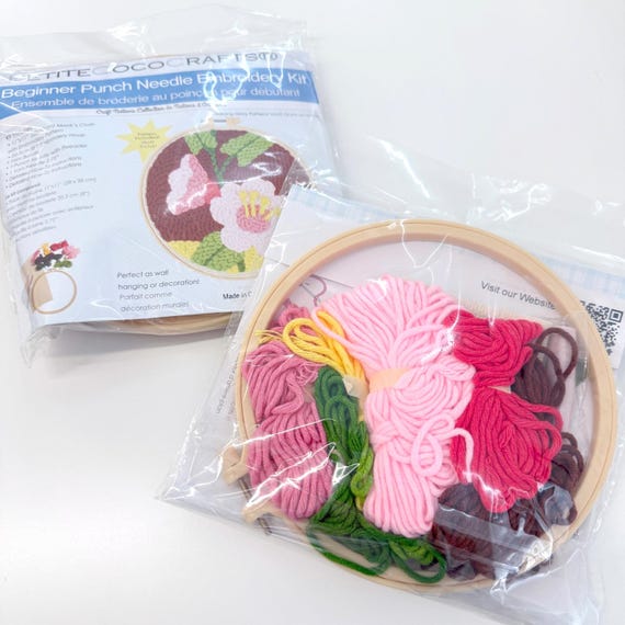 DIY 8" Morning Glory Punch Needle Embroidery Craft Kit, Includes Instructions & Supplies
