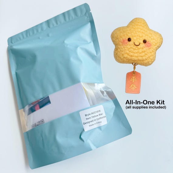 Beginner Crochet Kit – Cute Star Amigurumi DIY Kit, Beginner Friendly Plushie Craft, Gift Idea
