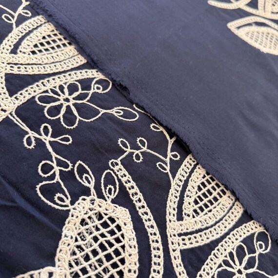 Dark Navy Detailed Crochet Eyelet Fabric – 59" Width – Sold by Yard