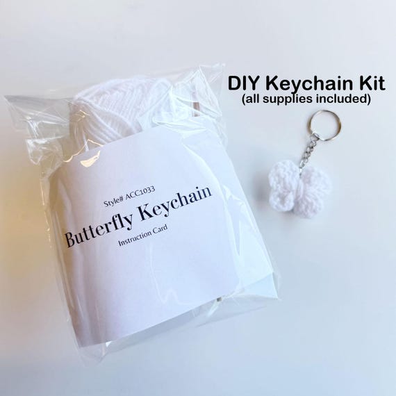 Beginner Crochet Kit –  White Butterfly DIY Keychain Kit, All Supplies & Instructions Included