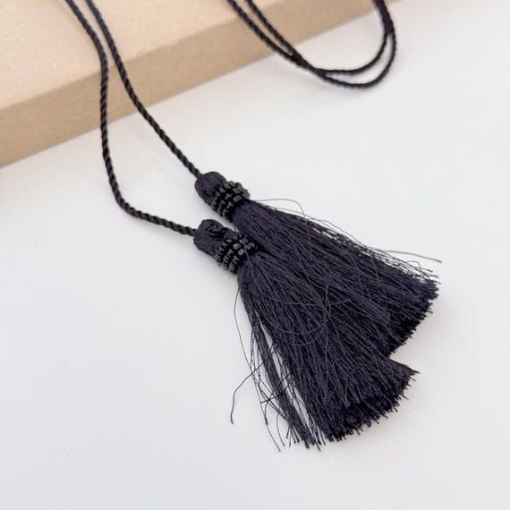 Black Beaded Tassel Cord Trim, Selling per Piece (FT7-1)