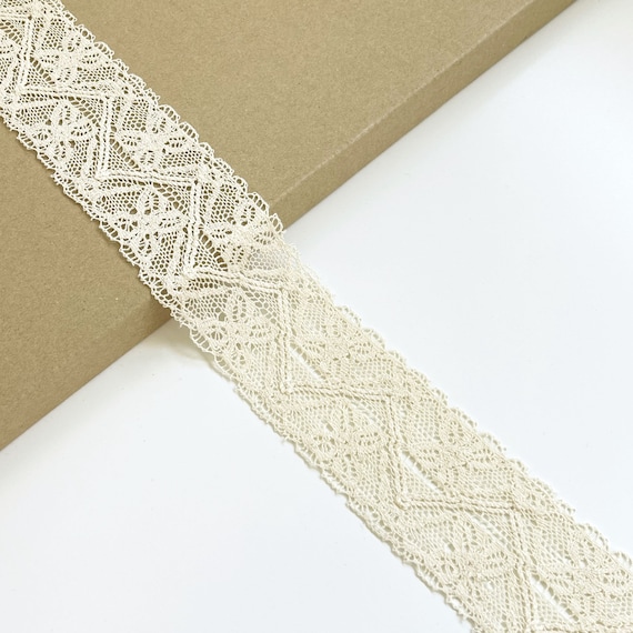 Natural Beige Cotton Cluny Lace Trim, 2" Width, Flower and Tiny Ladder Patterns - Selling per Yard (LT44)