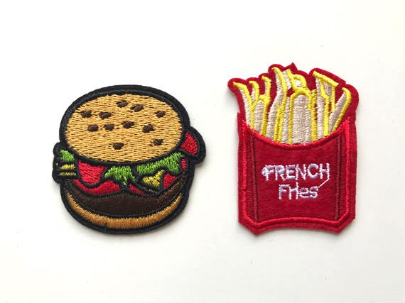 Cute Embroidered Patches to iron or sew on your kid's tee, lunch box or bag.. Yummy Burger, Fries(PAT 1)