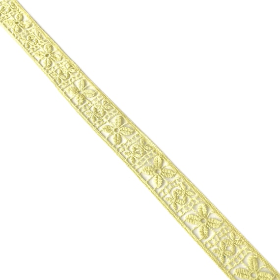 Lime Yellow 1 1/4" Floral Cotton Lace Trim(LT32) - Selling Per Yard