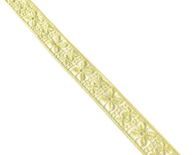 Lime Yellow 1 1/4" Floral Cotton Lace Trim(LT32) - Selling Per Yard