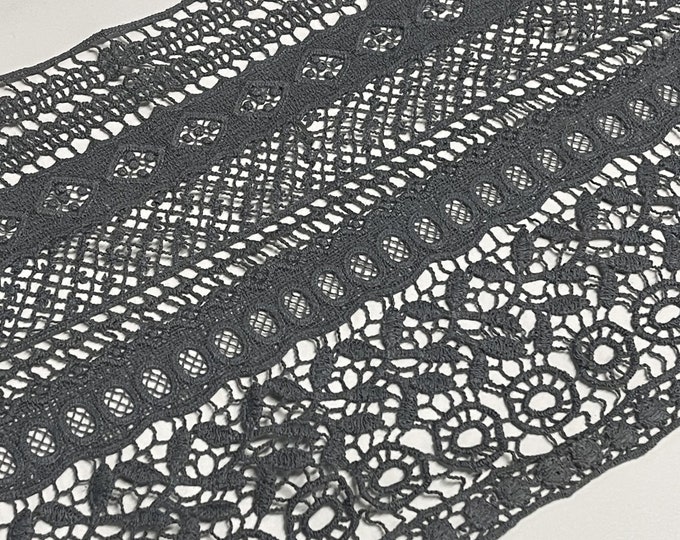 Charcoal Grey Cotton Lace Fabric Trim 10.5 inch width (LT17)