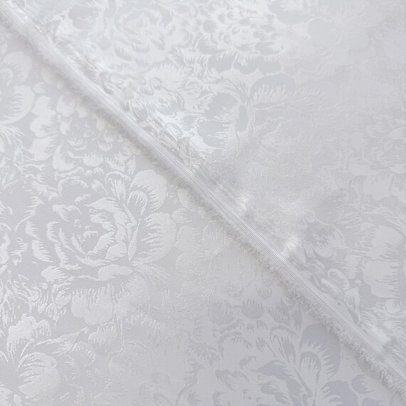 White Lightweight Floral Damask Fabric – 60" Width – Sold by Yard