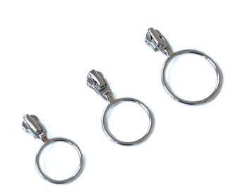 Size #3 Slider Metal Zipper with 3 Sizes of O ring pulls - Nickel Silver : Selling per piece (ZIPPPERS 1)