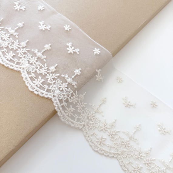 Natural Beige Floral 5" Cotton Poly Mesh Lace Trim, Selling per Yard (LT18)