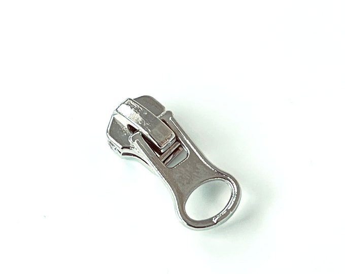 Peanut shaped #5 Metal Zipper pull with slider - Nickel Silver, Made in Korea (ZIPPPERS 1)