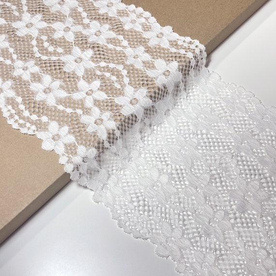 Off white wide width stretch lace trim 7" (LT28)