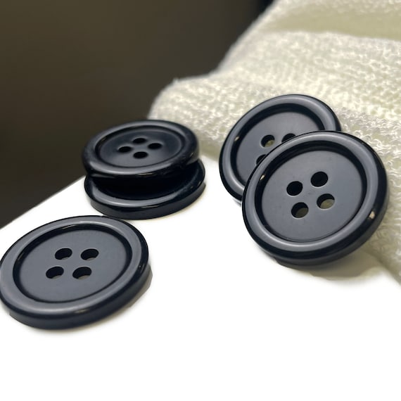 Shiny Black Corozo Suit Button, 4Holes Round Rim, BTC1205-24L, 28L, 32L, 36L (BUTTON3) - Selling per piece