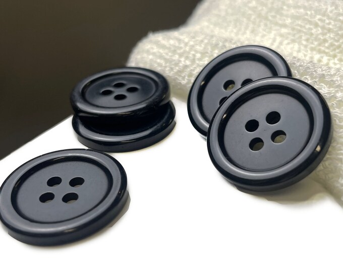 Shiny Black Corozo Suit Button, 4Holes Round Rim, BTC1205-24L, 28L, 32L, 36L (BUTTON1) - Selling per piece