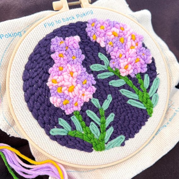 DIY 8" Lavender Punch Needle Embroidery Craft Kit, Includes Instructions & Supplies