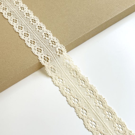 Natural Beige Cluny Lace Trim, 2" Width, Tiny Ladder Pattern in the middle - Selling per Yard (LT44)