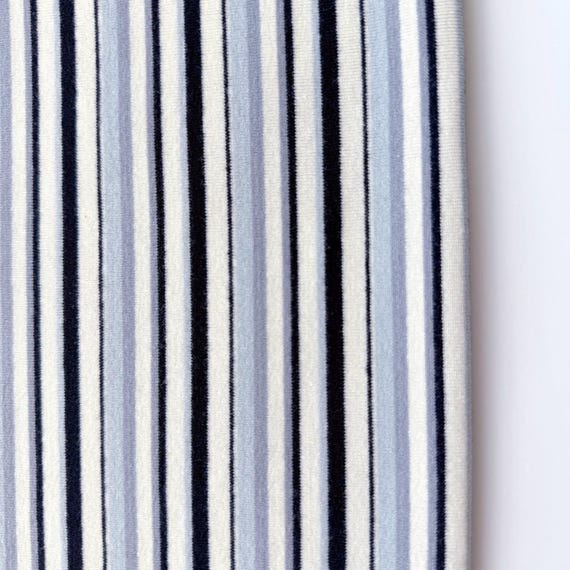Pale Blue/Dusty Blue/Cream/Black Stripe Stretchy Rib Knit Fabric – 72" Width – Sold by Yard
