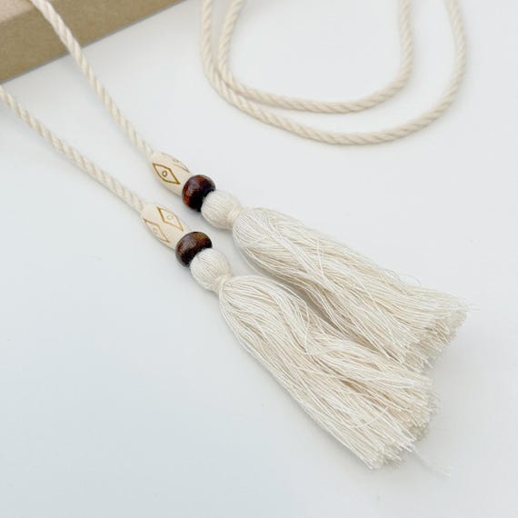 Natural Beige Beaded Tassel Cord Trim, Selling per Piece (FT7-1)