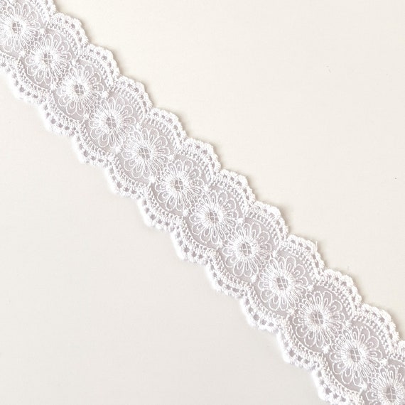 Off White 2" Cotton Scallop Lace Mesh Trim (LT26) - Selling Per Yard