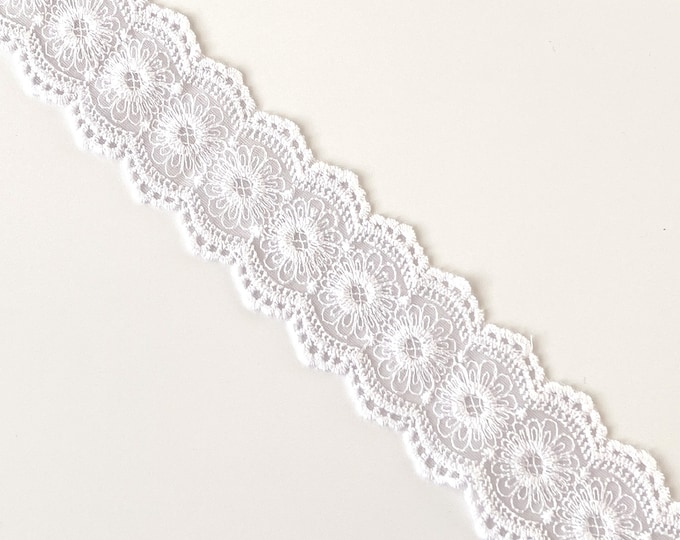 Off White 2" Cotton Scallop Lace Mesh Trim (LT26) - Selling Per Yard