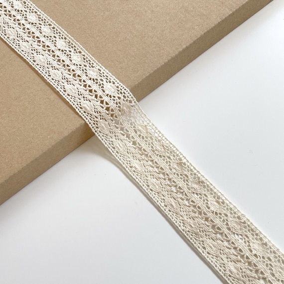 Natural Beige Geometric Pattern Cotton Cluny Lace Trim, 1.5" Width - Selling per yard (LT44)
