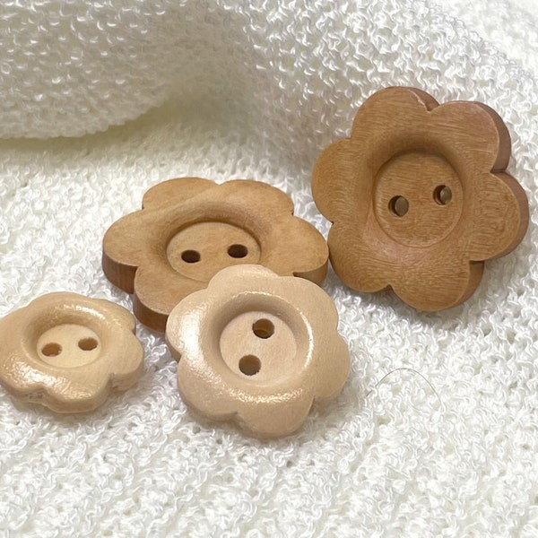 Flower Petal Shaped Edge Wood Button Assortment (Button 3) - 20L, 24L, 34L, Selling per Piece