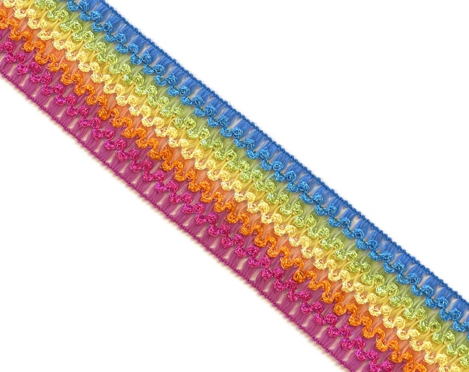 Multicolor rainbow 2" elastic shirring Lace trim (LFT-1)