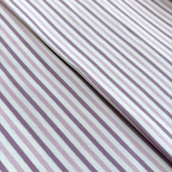 Pink/Cream/Mauve Stripe Stretchy 1x1 Rib Knit Fabric – 80" Width – Sold by Yard