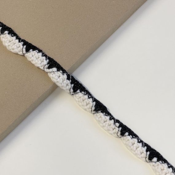 Off white - black Crochet braided edge trim 1 1/8"(FT-6)