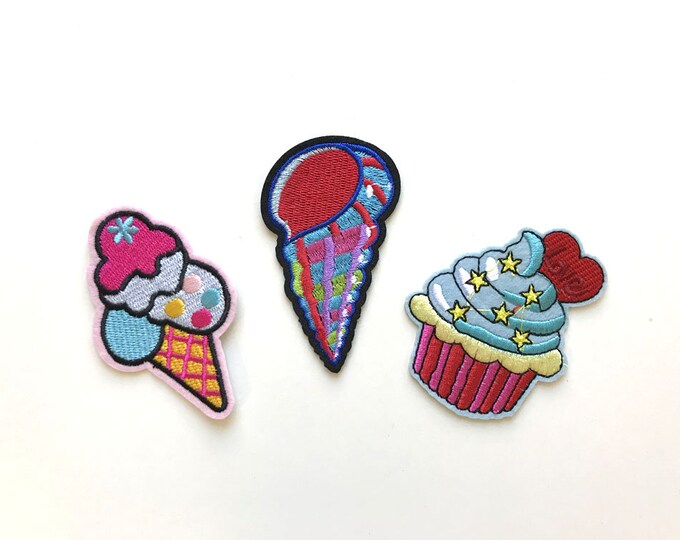 3 Various Embroidery Applique(Ice cream), Iron on Patch, Sew on Patch (PATCH 1)