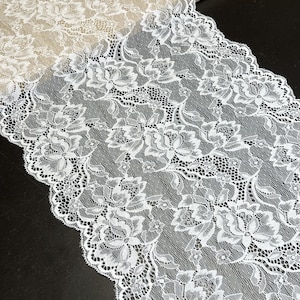 Stretched Lace Trim, Off white, 12&quot; Width (LT28) - Selling Per Yard
