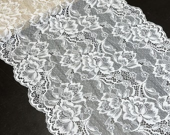 Guarnição de renda elástica, branco-sujo, 30 cm de largura (LT28) - Venda por jarda