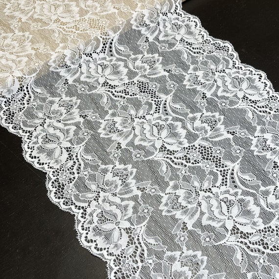 Stretched Lace Trim, Off white, 12" Width (LT28) - Selling Per Yard