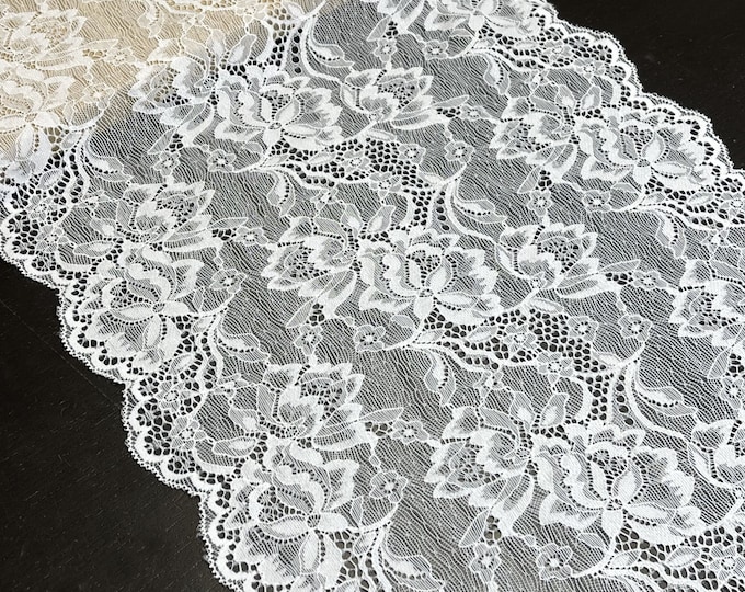 Stretched Lace Trim, Off white, 12" Width (LT28) - Selling Per Yard