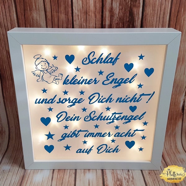 Beleuchteter Bilderrahmen Schutzengel Taufe Geburt Geschenk handmade personalisiert individuell