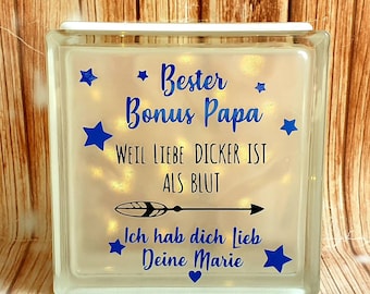 Beleuchteter Glasbaustein Bonus Papa Stiefvater Stiefpapa Geschenk Weihnachten Vatertag Home Haus Deko