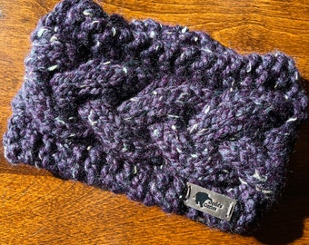 Adult Headband Cozy ~ Handknitted Winter Headband made with Soft and Warm Purple Ombre Lion's Brand Easy Care Yarn by Josie's Cozies