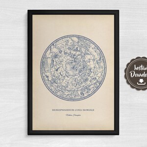 Vintage North Hemisphere Constellations Illustration with great detail on a grunge Parchment