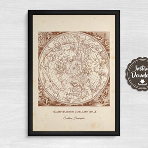 Vintage konstelacje półkuli południowej Ilustracja z bardzo szczegółowymi informacjami na pergaminie grunge