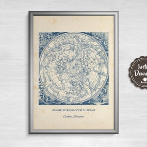 Vintage konstelacje półkuli południowej Ilustracja z bardzo szczegółowymi informacjami na pergaminie grunge
