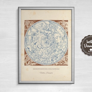 Vintage North Hemisphere Constellations Illustration with great detail on a grunge Parchment