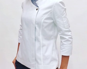 Chaqueta de chef, chaqueta de chef, chaqueta de chef para mujer, uniforme de chef, chaqueta de chef blanca, chaqueta de chef de diseño femenino, chaqueta de cocina personalizada para mujer,