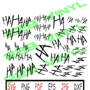 May include: Black and white graphic design featuring the word "HAHAHA" repeated multiple times in a variety of styles and sizes. The background is a light green color with the word "VINYL" written in a diagonal pattern.