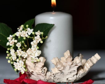 Ceramic candle holder Raku white Star Flake Christmas