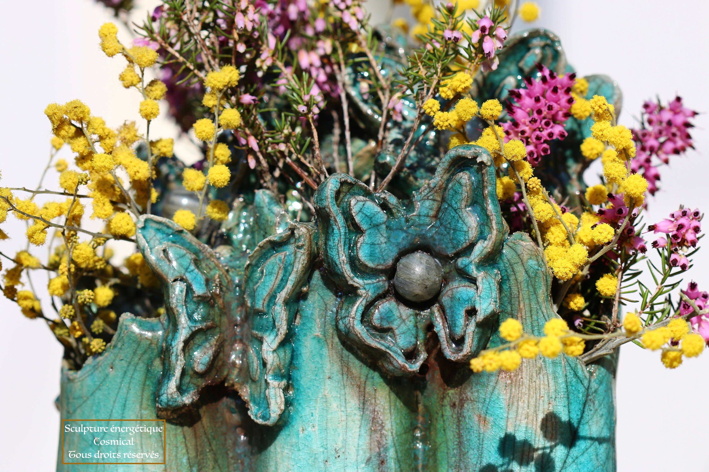 Vase Soliflore Ceramique Raku Papillons Labradorite Ambiance Décoration