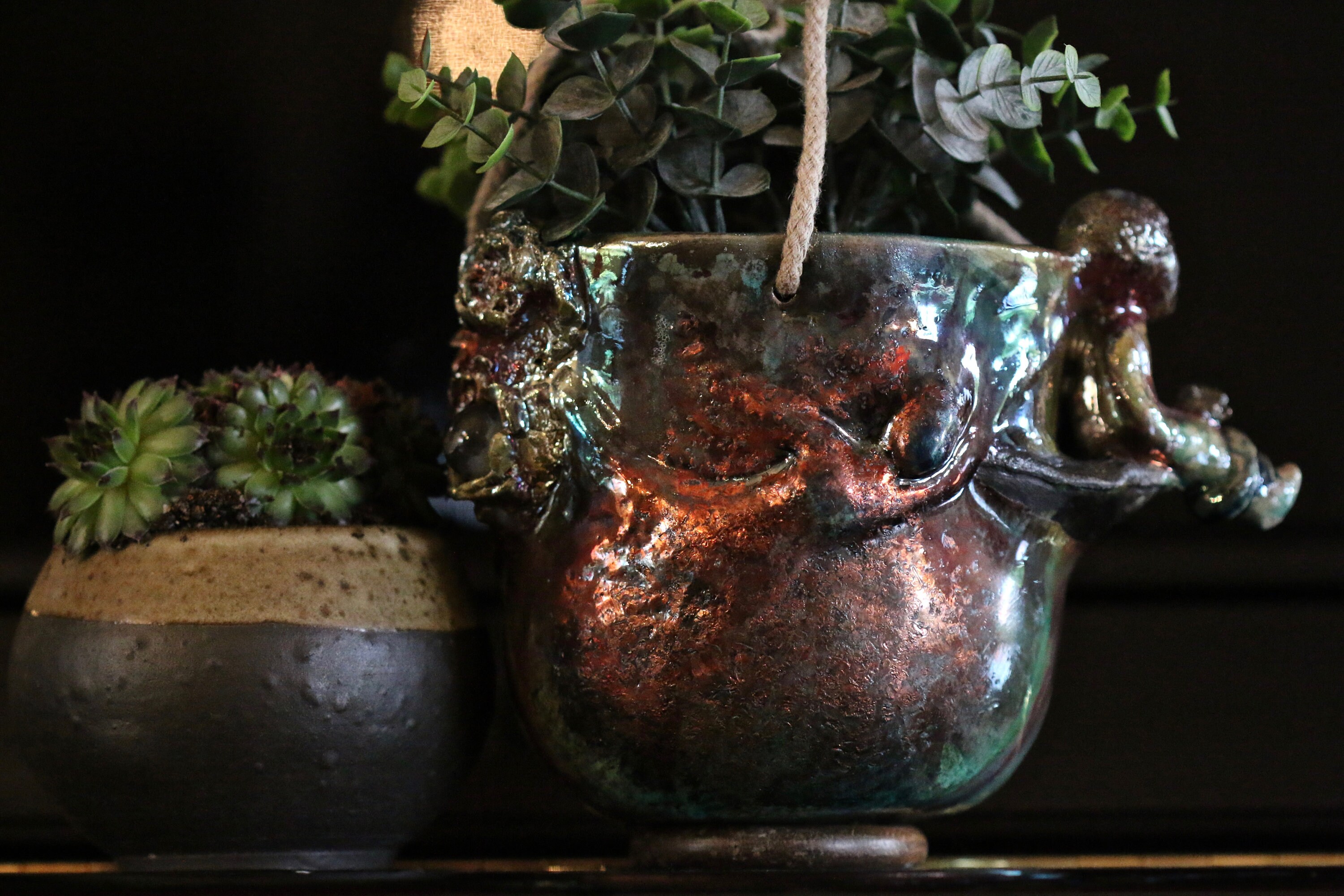 Poterie Suspension Ceramique Raku Cache Pot Plantes Ambiance Décoration Lithotherapie