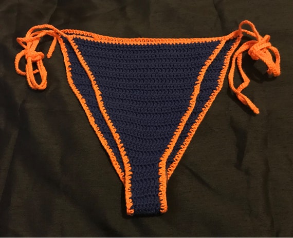 Navy and Orange String Bikini Bottoms | Etsy UK