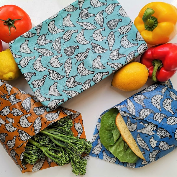 100% Natural Reusable Beeswax Food Wrap-Country Chickens (Choose size and colour).Zero Waste Gift